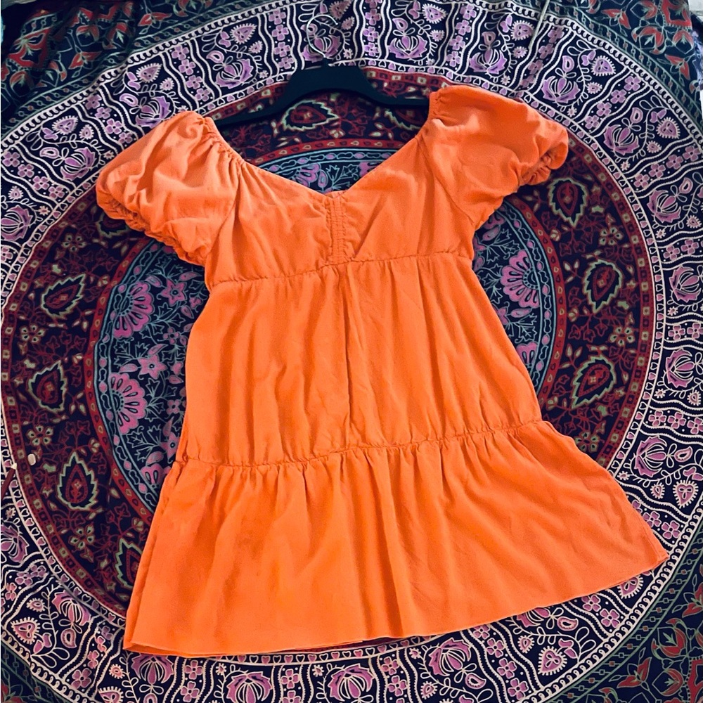 Orange Puff Sleeve Tiered Mini Dress – Size M NWOT